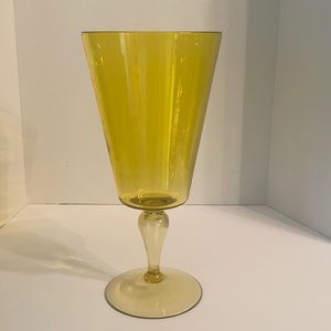 MCM Handblown Goblet Vase. 13 inches tall. Yellow.
